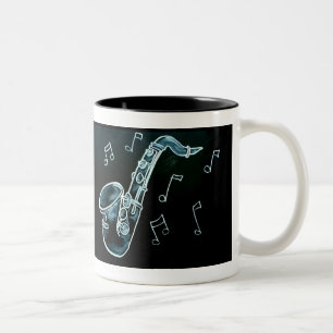 Taza Bicolor Notas De Saxofón Y Música