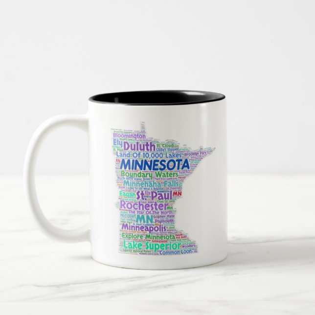 Taza Bicolor Nube de la palabra de Minnesota (Izquierda)
