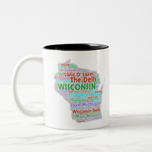 Taza Bicolor Nube de la palabra de Wisconsin (Izquierda)