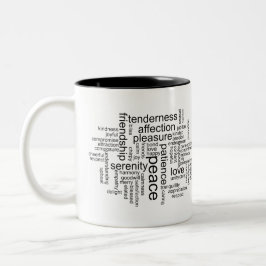 Taza Bicolor Nube de palabras de paz y amor inspiracional