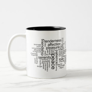 Taza Bicolor Nube de palabras de paz y amor inspiracional