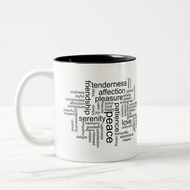 Taza Bicolor Nube de palabras de paz y amor inspiradoras (Izquierda)