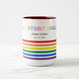 Taza Bicolor Nuestra historia comienza bandera LGBTQ arcoíris p