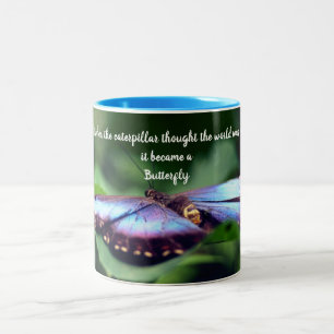 Taza Bicolor Nueva cita Inspiradora de Butterfly de comienzos