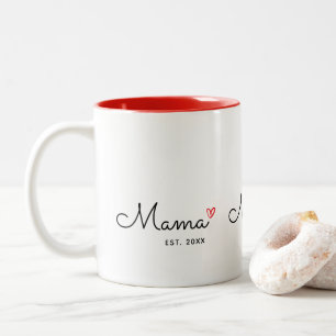 Taza Bicolor Nueva Mama Establecida Escritura Corazón Rojo