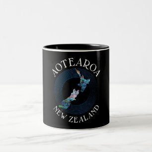 TAZA BICOLOR NUEVA ZELANDIA MAPA PAUA DE CAFÉ DE DOS TONOS