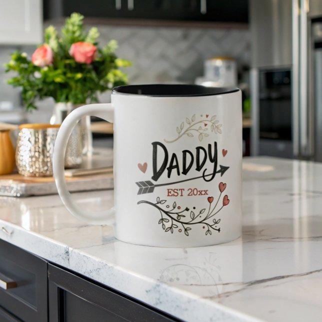 Taza Bicolor Nuevos padres Papi Año de creación personalizado (Subido por el creador)