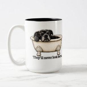 Taza Bicolor Nunca Mirarán Aquí Baño de Perro Pitbull Negro Sie