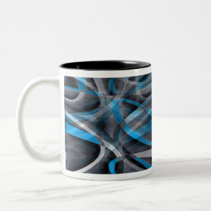 Taza Bicolor Ochenta Azul Pastel y Patrón de Línea Arqueada Gri