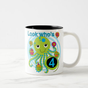 Taza Bicolor Octopus 4º cumpleaños camisetas y regalos de T