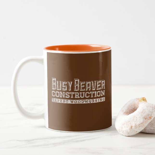 Taza Bicolor Ocupado Beaver Construcción Gfx Blanco (Con donut)