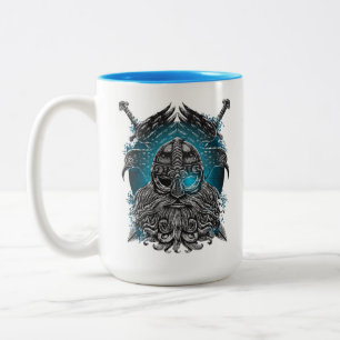 Taza Bicolor Odin Cuervos y Espadas Ojo Luminoso Azul dios nórd