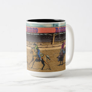 Taza Bicolor Oeste de Rodeo Eventos Vaqueros Ropando Bulls de C