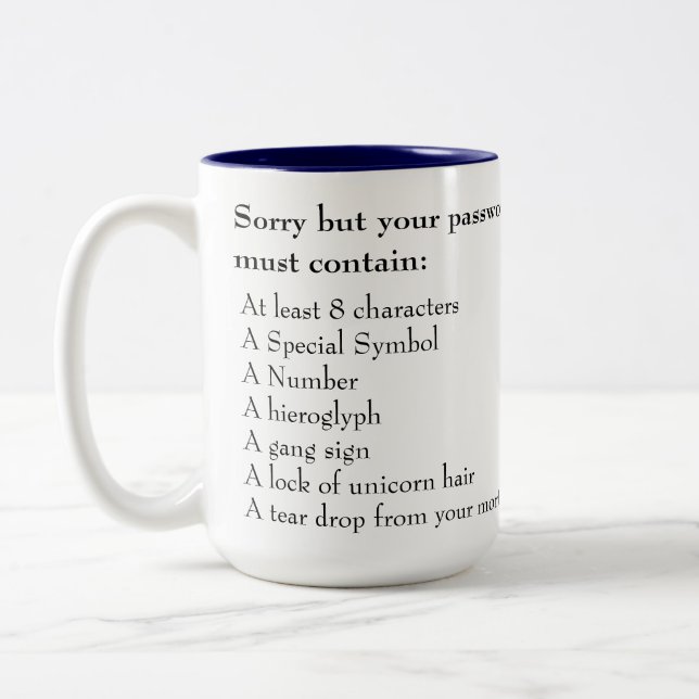 Taza Bicolor Oficina divertida, contraseña imposible (Izquierda)