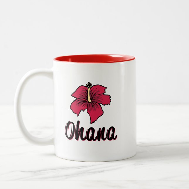 Taza Bicolor Ohana significa café familiar hawaiano (Izquierda)