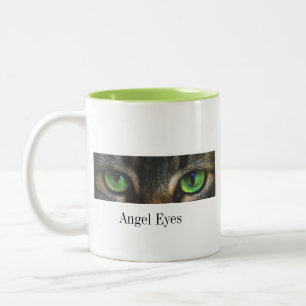 Taza Bicolor Ojitos de gato ángel lindo y caligrafía