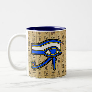 Taza Bicolor Ojo De Horus Azul En Jeroglíficos