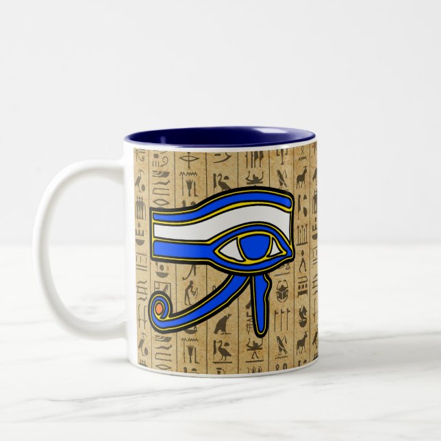 Taza Bicolor Ojo De Horus Azul En Jeroglíficos (Izquierda)