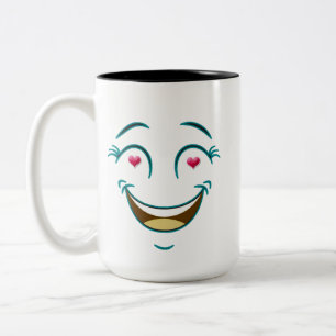 Taza Bicolor Ojos de Corazón Sonriendo