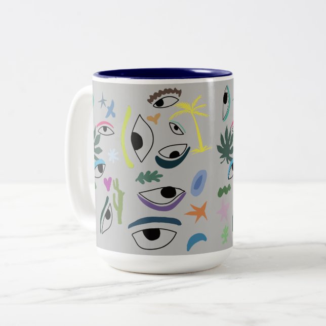 Taza Bicolor Ojos Estrellas Plantas Arte Mínimo Moderno (Anverso izquierdo)