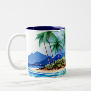 Taza Bicolor Ola Kai Isla Ola de Acuarela