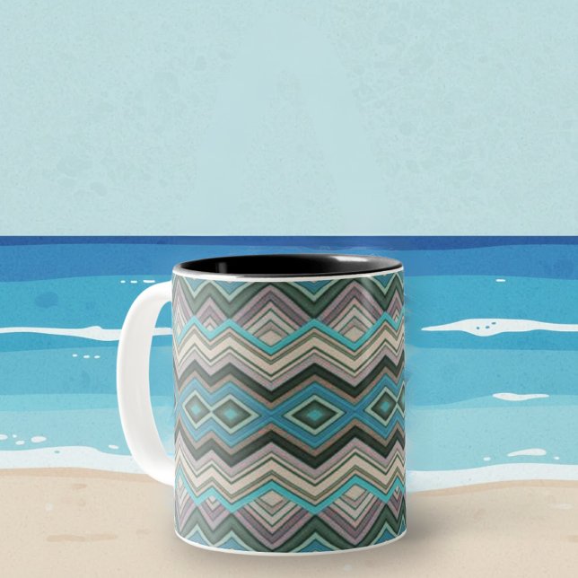 Taza Bicolor Olas oceánicas Zig Zags & Stripes (Subido por el creador)