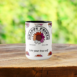 Taza Bicolor Orgullo LGBTQ Happy: Sunflower en color de bandera