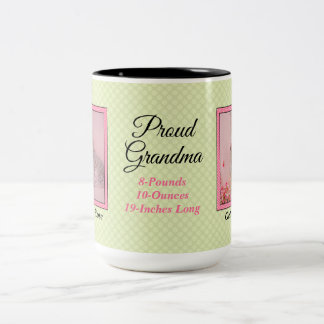 Taza Bicolor Orgullosa abuela Recién nacido verde y rosa 2 foto