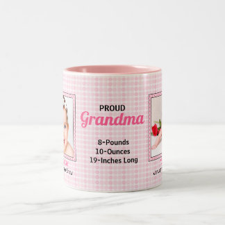 Taza Bicolor Orgullosa Abuela Rosa con dos fotos de bebés