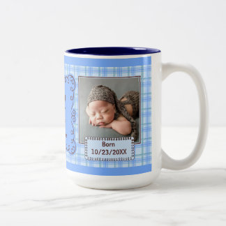 Taza Bicolor Orgullosa foto azul de tía Boy con fotos de bebé