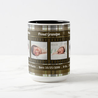 Taza Bicolor Orgulloso nuevo abuelo 4 foto colocado en Brown