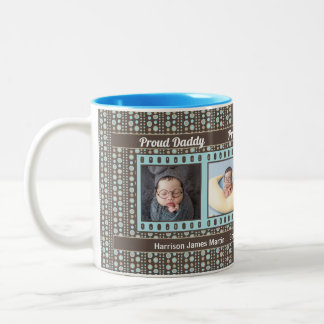 Taza Bicolor Orgulloso Nuevo Papi 4 Foto Mug Aqua y Brown