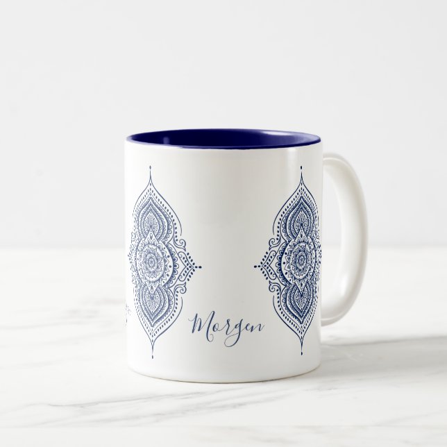 Taza Bicolor Ornate Blue Paisley Mandala (Anverso derecho)