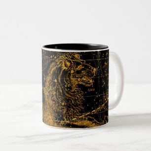Taza Bicolor Oro astrológico celestial del león de LEO del mapa