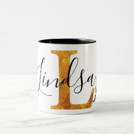 Taza Bicolor Oro "L" monograma con nombre personalizado