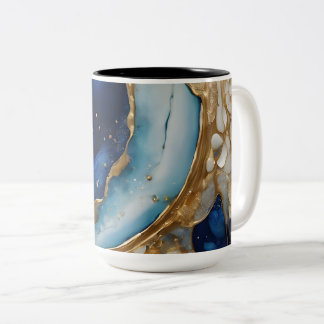 Taza Bicolor Oro-Navy Beach Abstracto Fluido