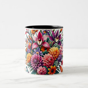 Taza Bicolor Orquídea vibrante y Floral de Dahlia