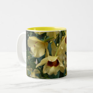 Taza Bicolor Orquídeas amarillas y granates Floral elegante