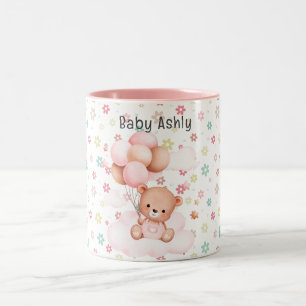 Taza Bicolor Osito de peluche lindo flores rosas con nombre niñ