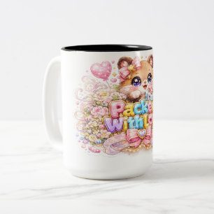Taza Bicolor Osito Kawaii Lleno de Amor Pin Pastel