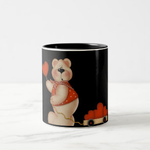 Taza Bicolor Oso con el carro del corazón del vagón