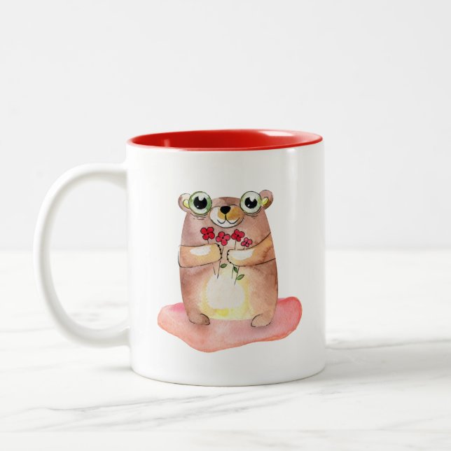Taza Bicolor Oso de peluche con flores coleccionables (Izquierda)