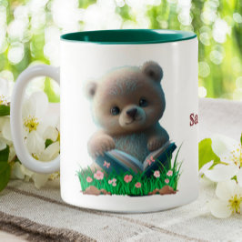 Taza Bicolor Oso de peluche leyendo un libro Personalizado