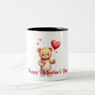 Taza Bicolor Oso de peluche lindo con corazón – Feliz día de Sa