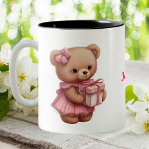 Taza Bicolor Oso de peluche rosa lindo personalizado