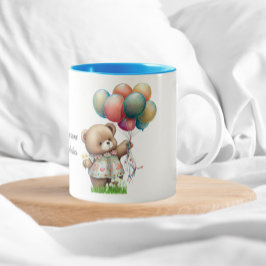 Taza Bicolor Oso lindo con globos beatos buenas vibraciones