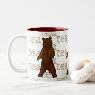 Taza Bicolor Oso Marrón Grizzly Artista Dibujado A Mano