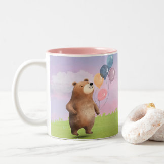 Taza Bicolor Oso y globos pastel de acuarela adorable