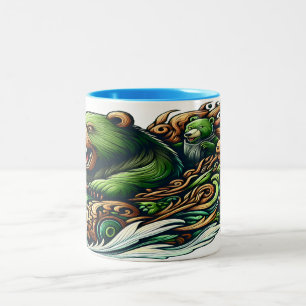 Taza Bicolor Osos animados montando un coche verde