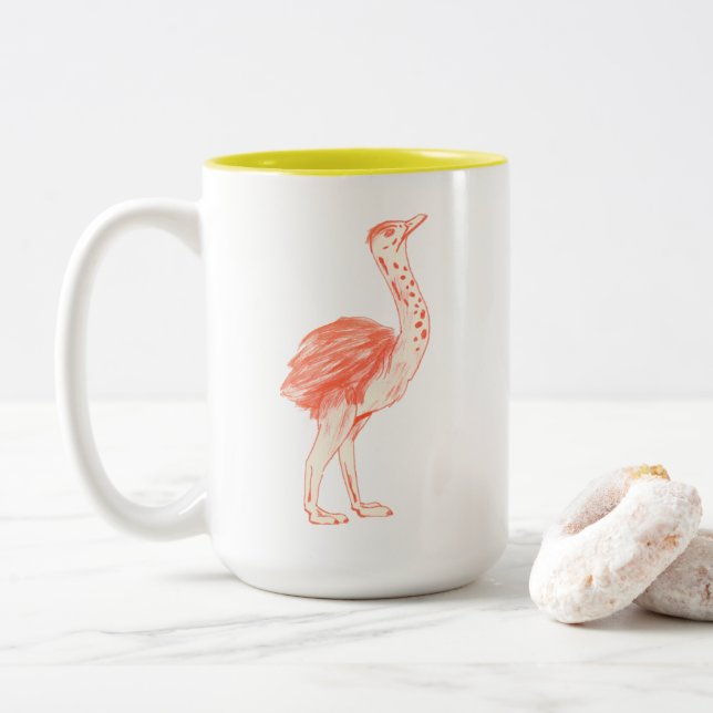 Taza Bicolor Ostrich de bebé artístico con pájaro rosado (Con donut)